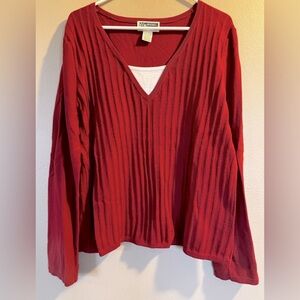 Vintage Route 66 Red V-Neck Sweater shirt with Ribbed Knit. Women’s Size XL